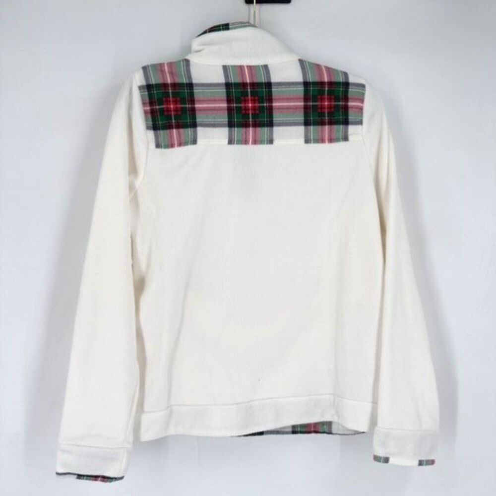 Crown & Ivy NWT Women's Ivory Tartan Plaid Fleece Pullover Jacket Size L Holiday - Picture 2 of 11